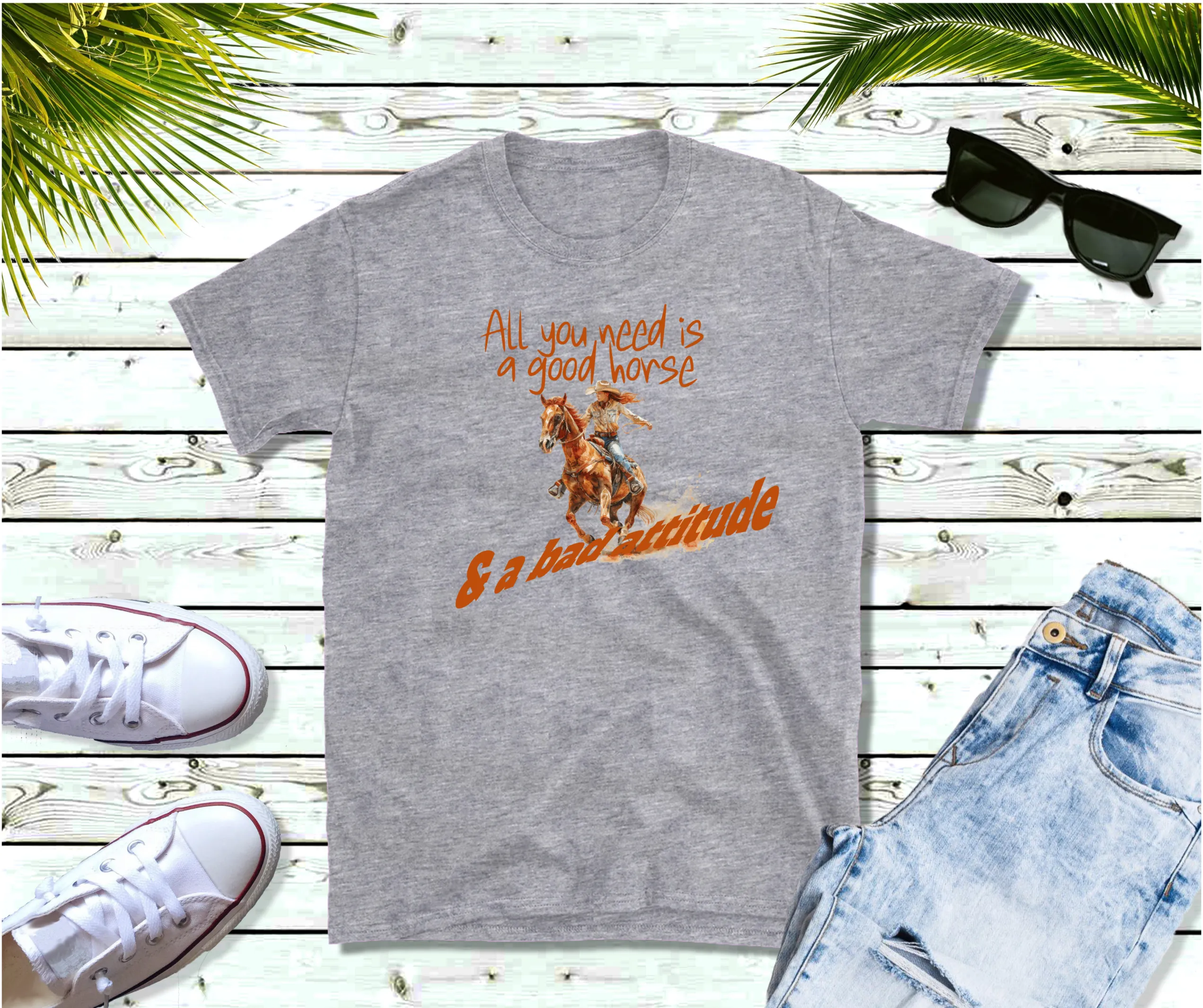 All you need is a good horse and a Bad Attitude T Shirt, Country Shirt, Western T-shirt, Horse tee, Cowgirl Shirt