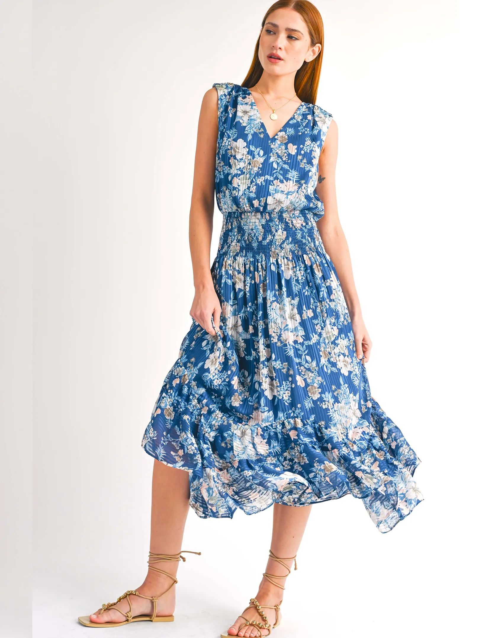 Ariel Midi Dress, Navy Floral