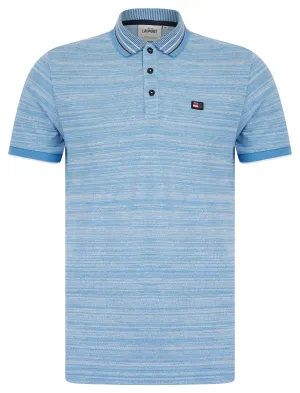 Avets Woven Jacquard Jersey Striped Cotton Polo Shirt with Tipping in Blue - Tokyo Laundry