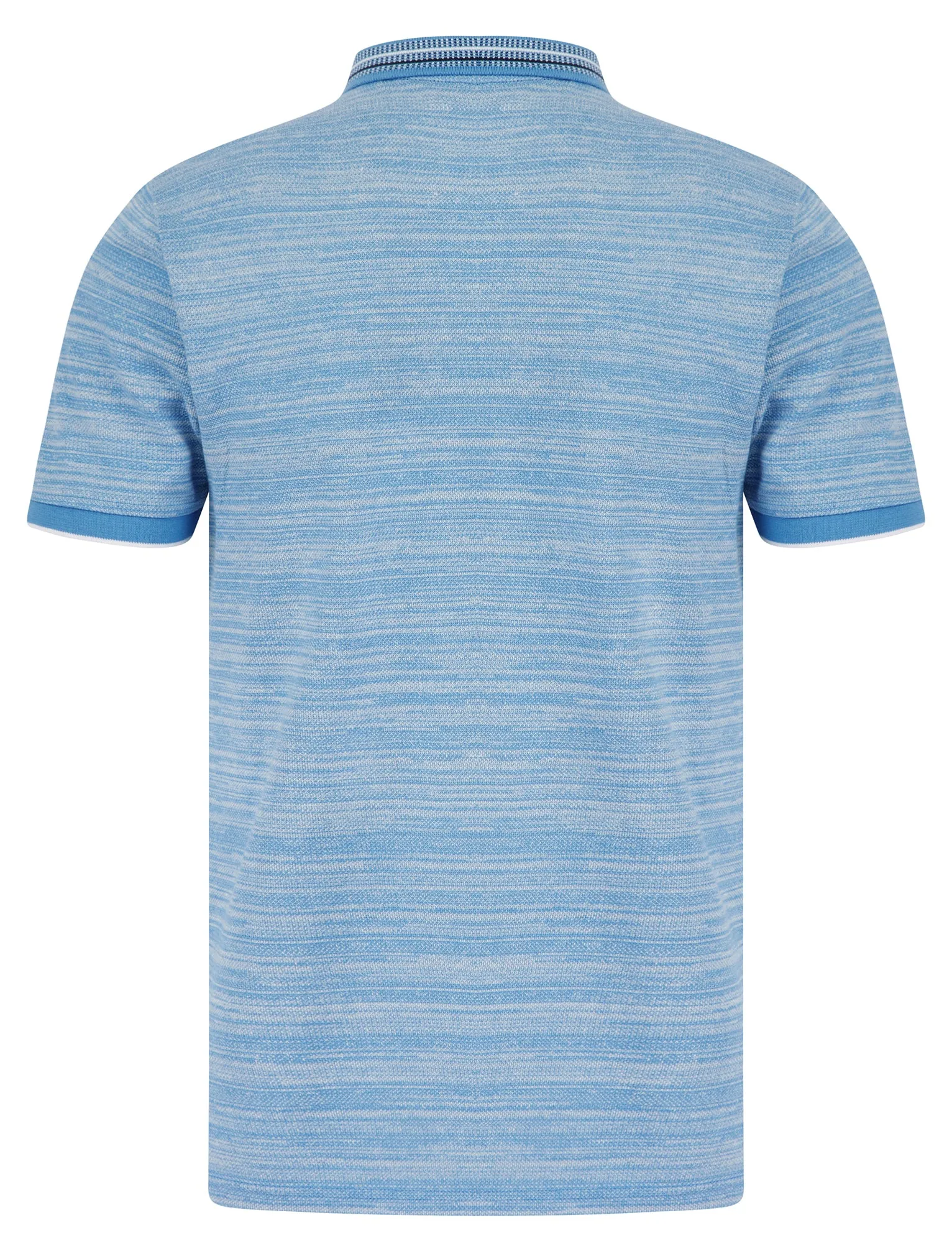 Avets Woven Jacquard Jersey Striped Cotton Polo Shirt with Tipping in Blue - Tokyo Laundry