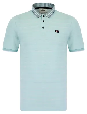 Avets Woven Jacquard Jersey Striped Cotton Polo Shirt with Tipping in Cloud Blue - Tokyo Laundry