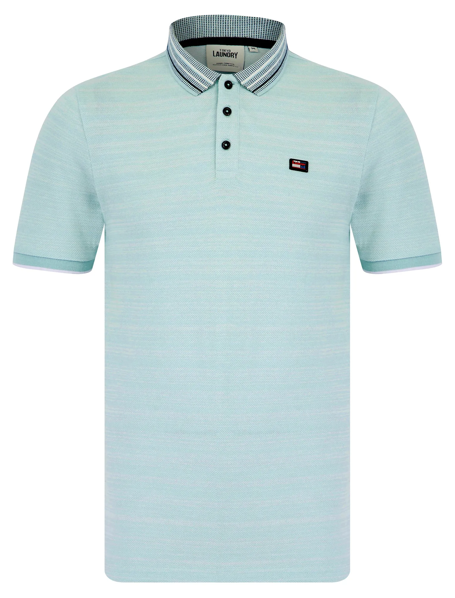 Avets Woven Jacquard Jersey Striped Cotton Polo Shirt with Tipping in Cloud Blue - Tokyo Laundry