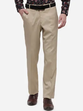 Beige Solid Classic Fit Formal Trouser | Greenfibre