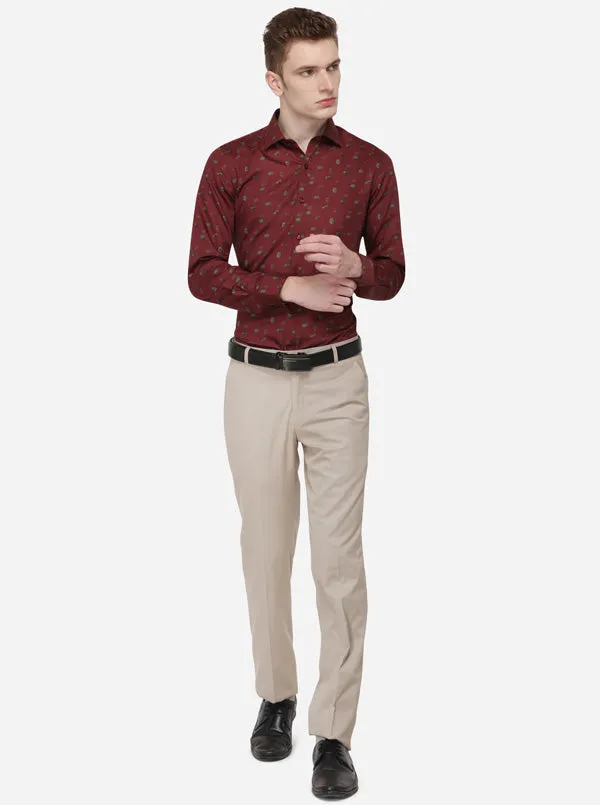 Beige Solid Slim Fit Formal Trouser | Greenfibre