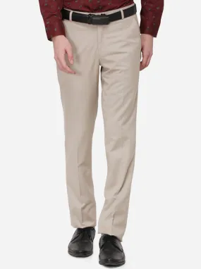 Beige Solid Slim Fit Formal Trouser | Greenfibre