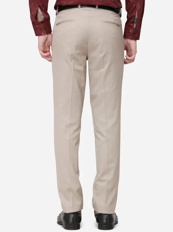 Beige Solid Slim Fit Formal Trouser | Greenfibre