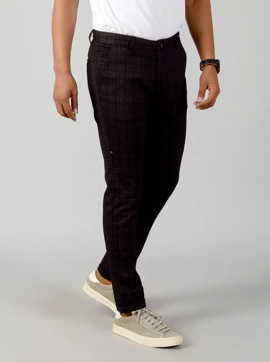 Black Checked Slim Fit Casual Trouser | JadeBlue