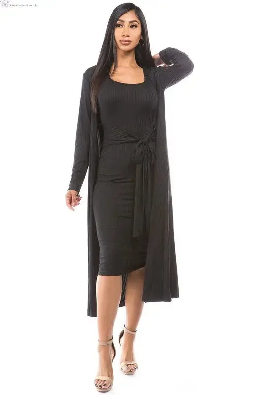 Black Sweater Knit Midi Dress