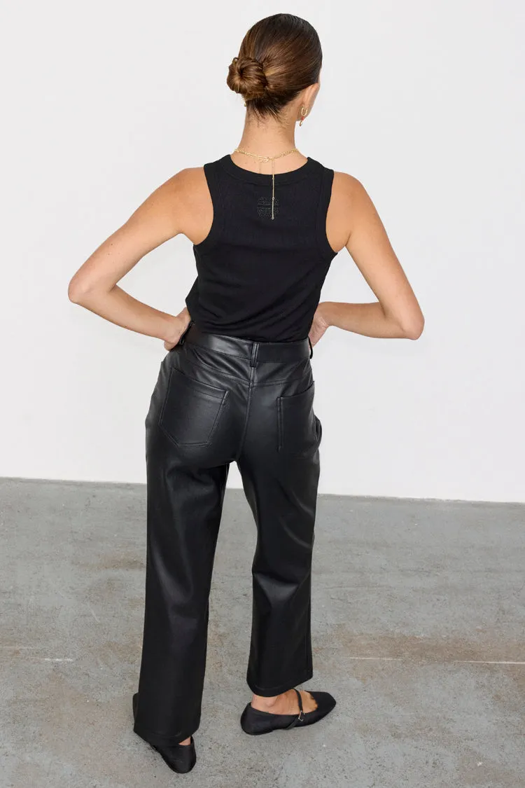 Black Vegan Leather Trousers Petite