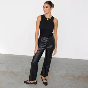 Black Vegan Leather Trousers Petite