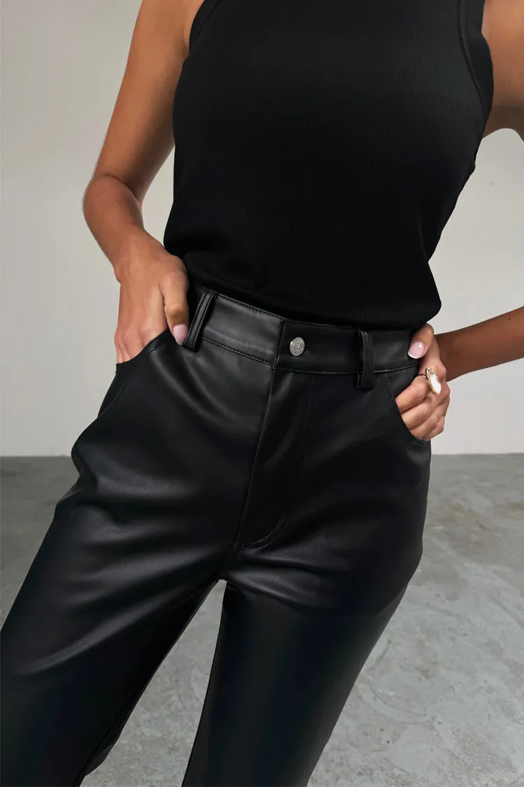 Black Vegan Leather Trousers Petite