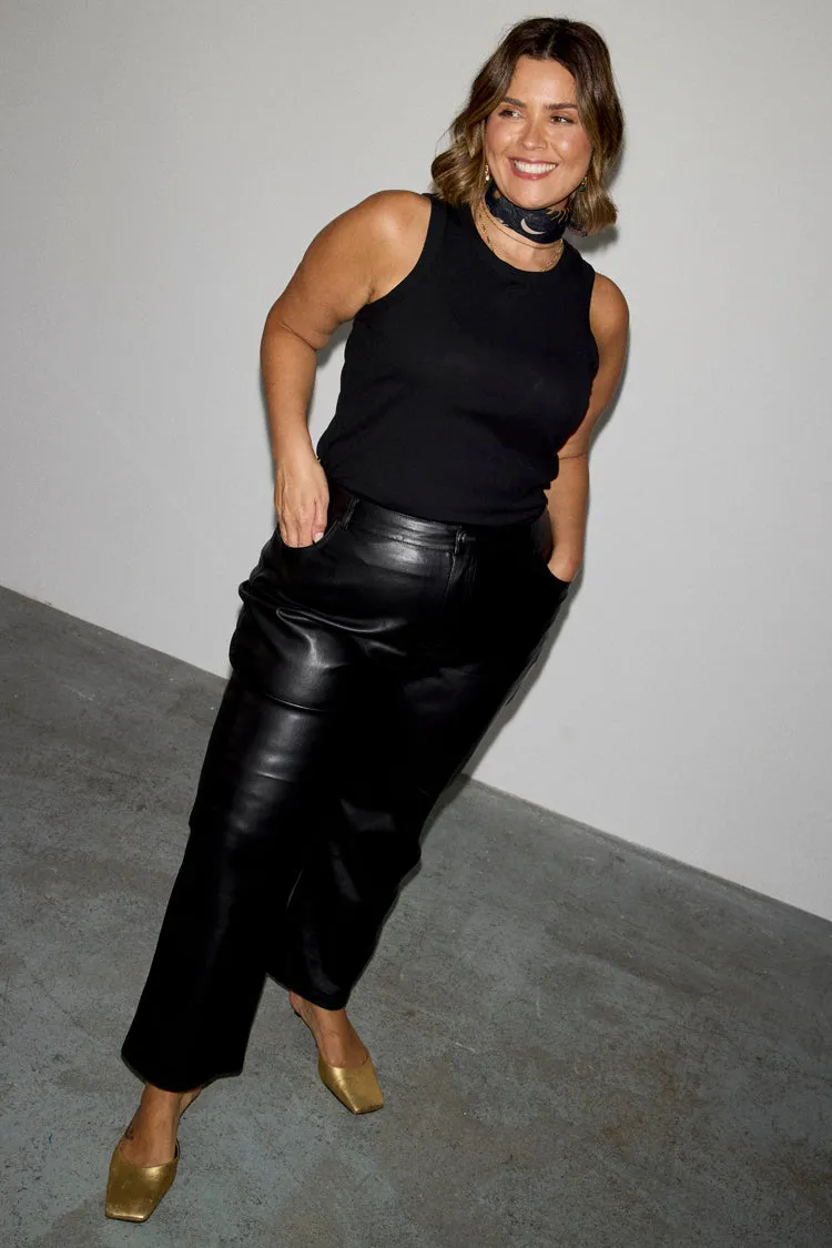 Black Vegan Leather Trousers