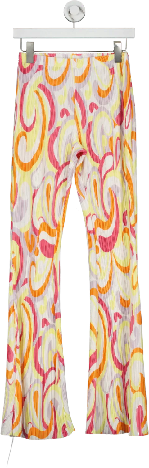 boohoo Multicoloured Swirl Plisse Flared Trousers UK 8