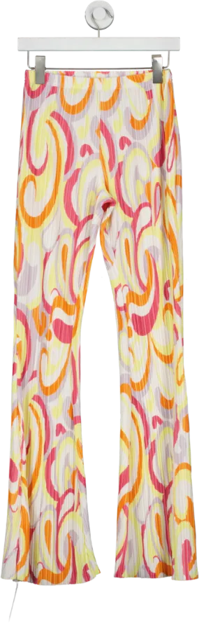 boohoo Multicoloured Swirl Plisse Flared Trousers UK 8