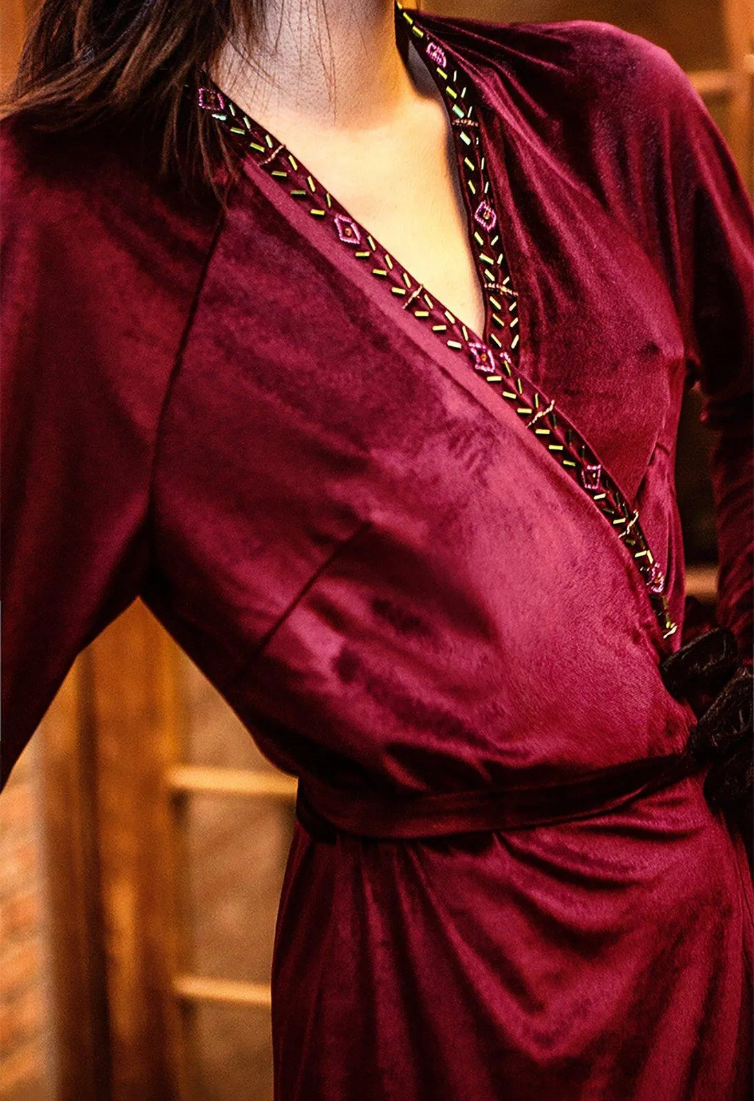 Brenda Velvet Long Sleeve Sash Maxi Dress