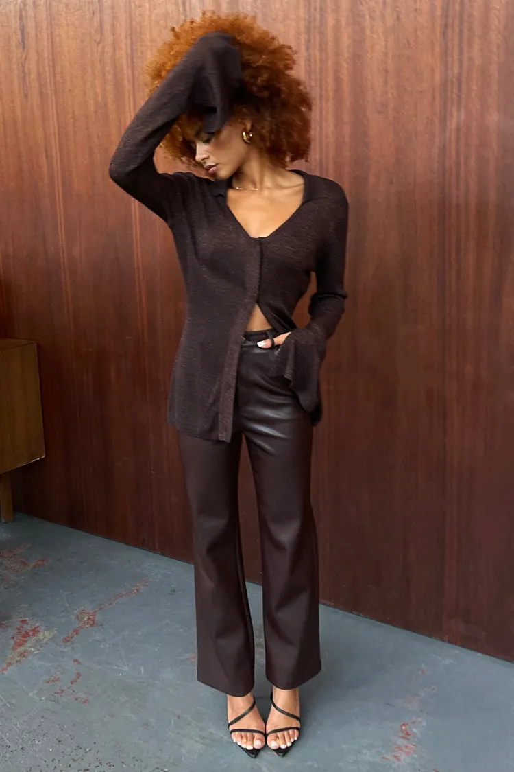 Brown Vegan Leather Trouser