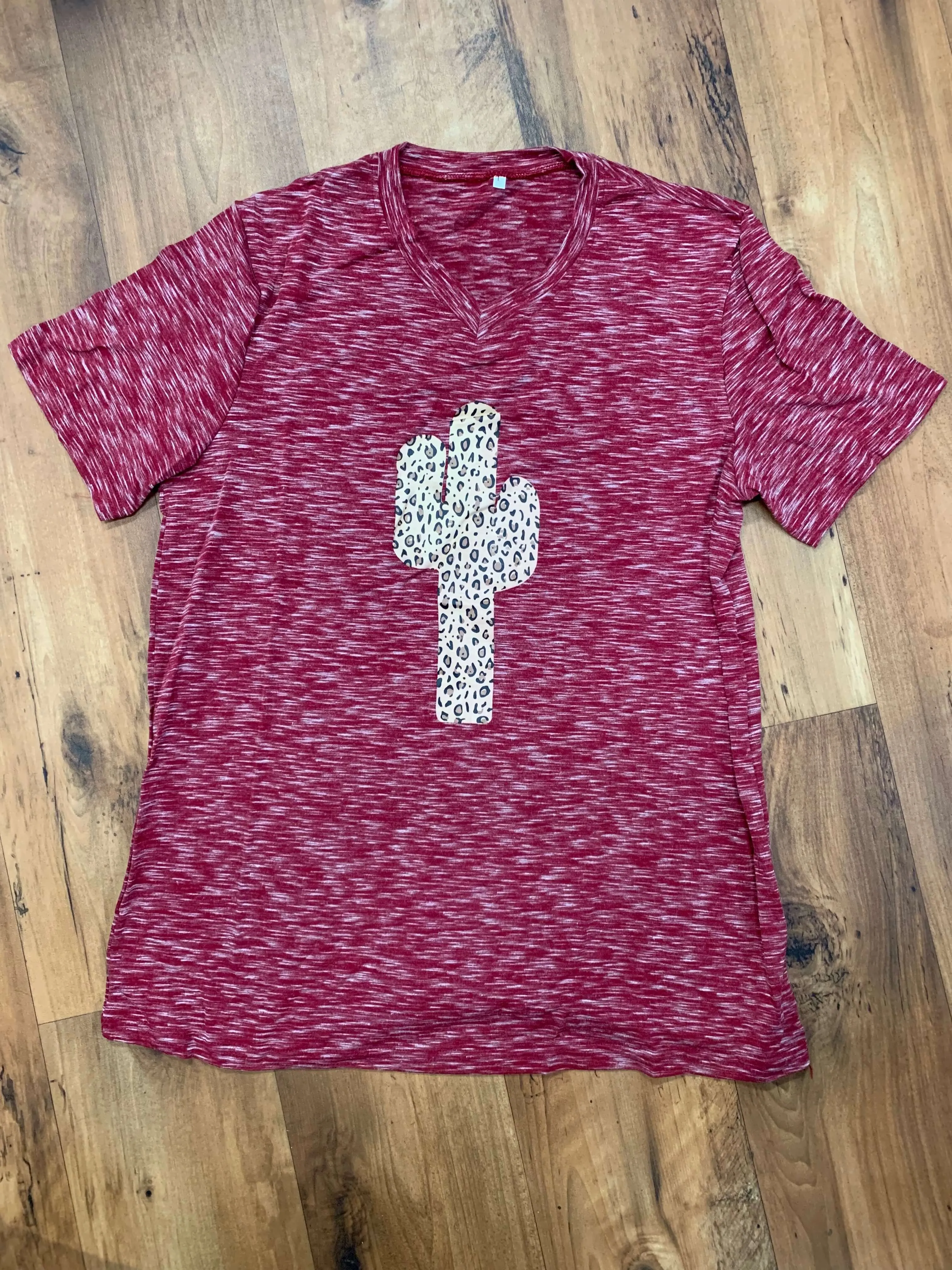 Burgundy Leopard Print Cactus Graphic Tee