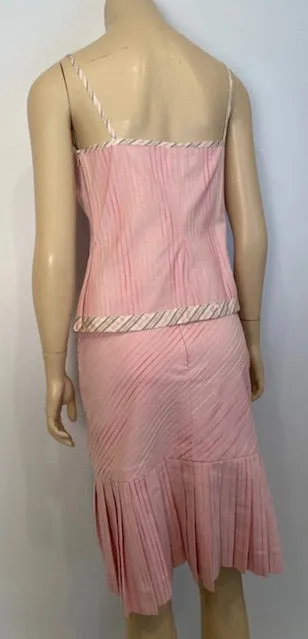 Chanel 03P, 2003 Spring pink camisole top matching Pleated accordion skirt set FR 42 US 8