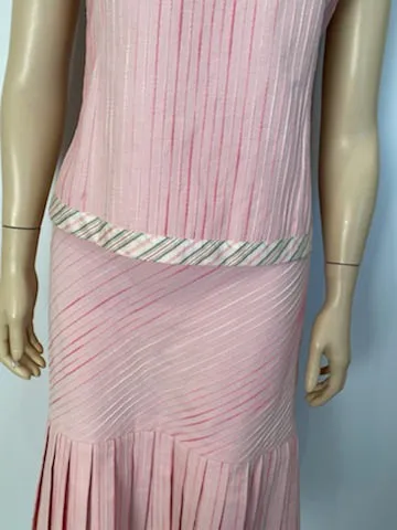 Chanel 03P, 2003 Spring pink camisole top matching Pleated accordion skirt set FR 42 US 8