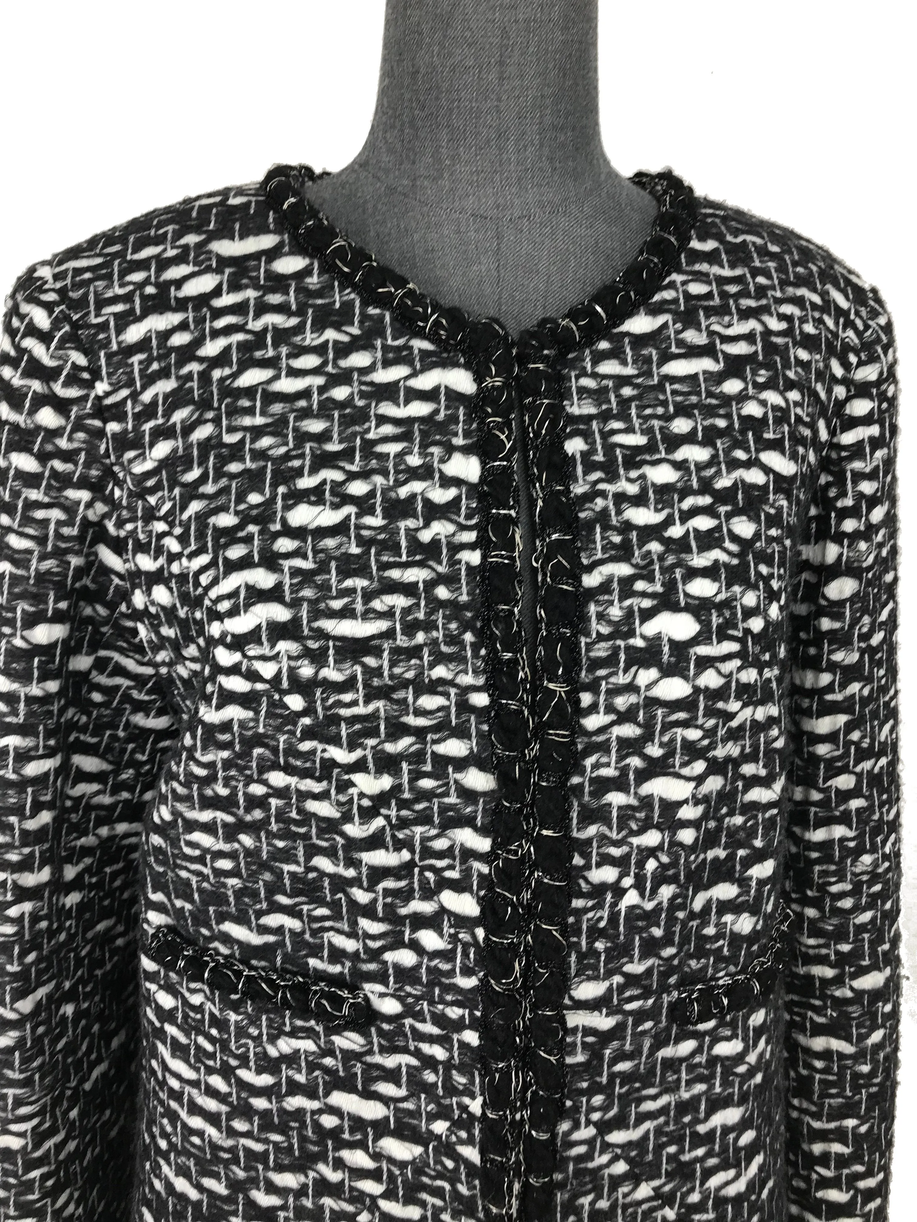 Chanel Wool Jacquard Jewel Neckline Jacket Size M