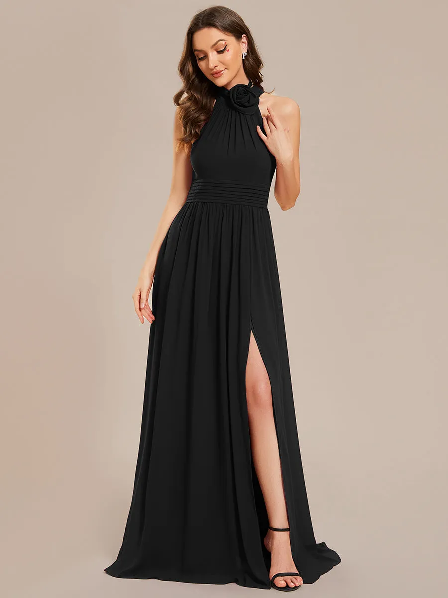 Chiffon Halter Neckline Sleeveless Evening Dresses