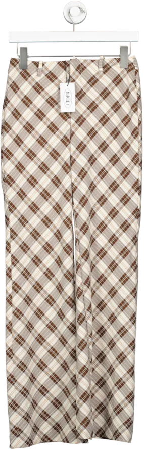 Cider Brown Check Wide Leg Trousers UK XS