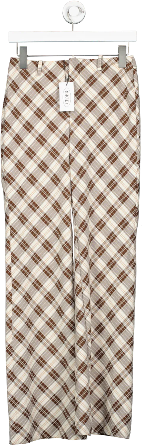 Cider Brown Check Wide Leg Trousers UK XS