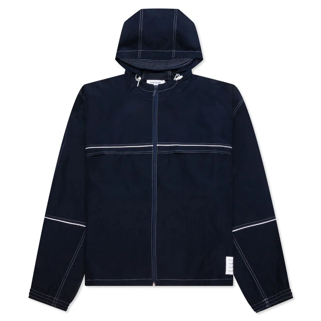 Contrast White Stitching Oversized Zip Up Track Jacket - Navy