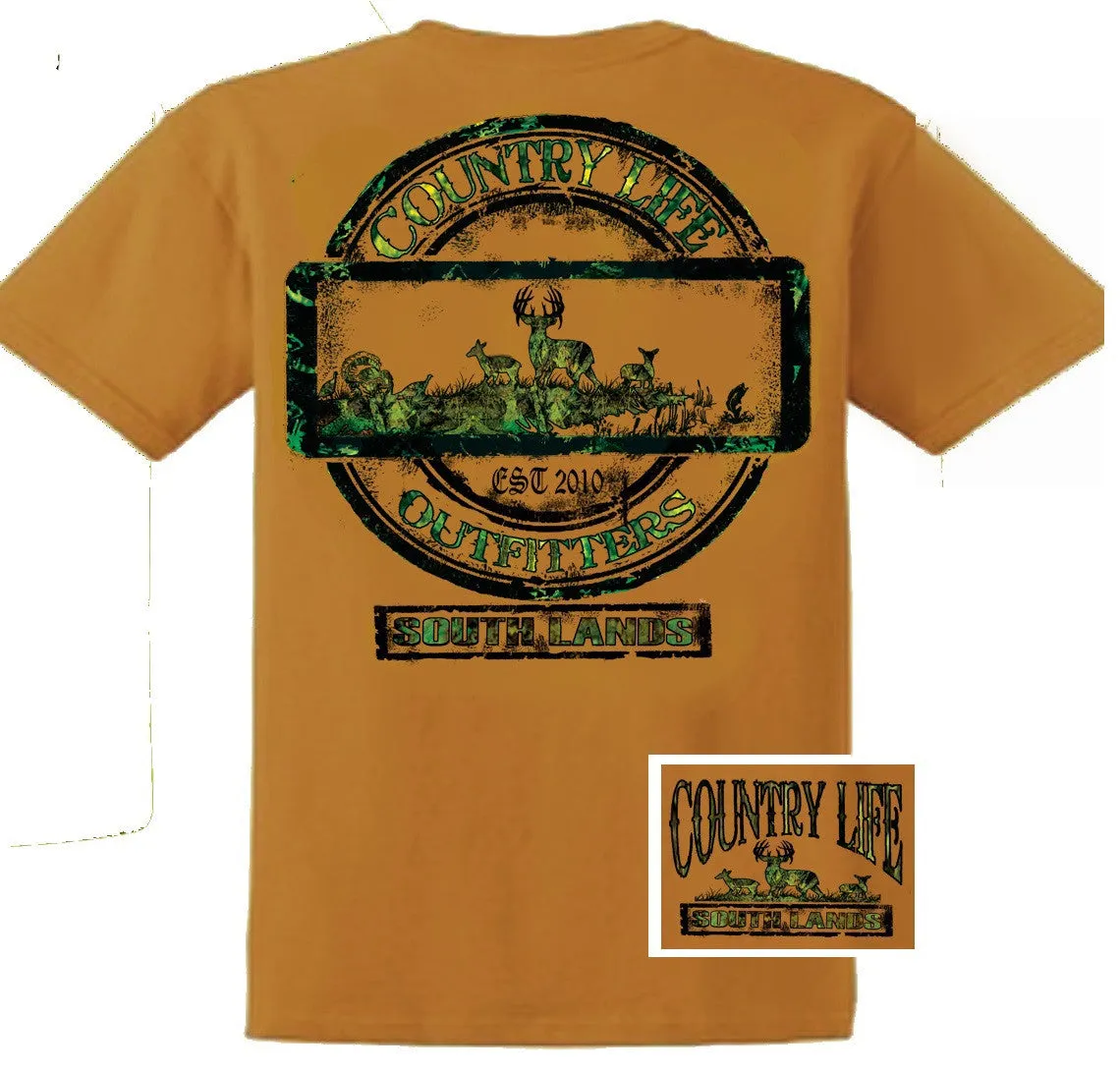 Country Life Outfitters Deer Southlands Hill Hunt Vintage Unisex Tan Bright T Shirt