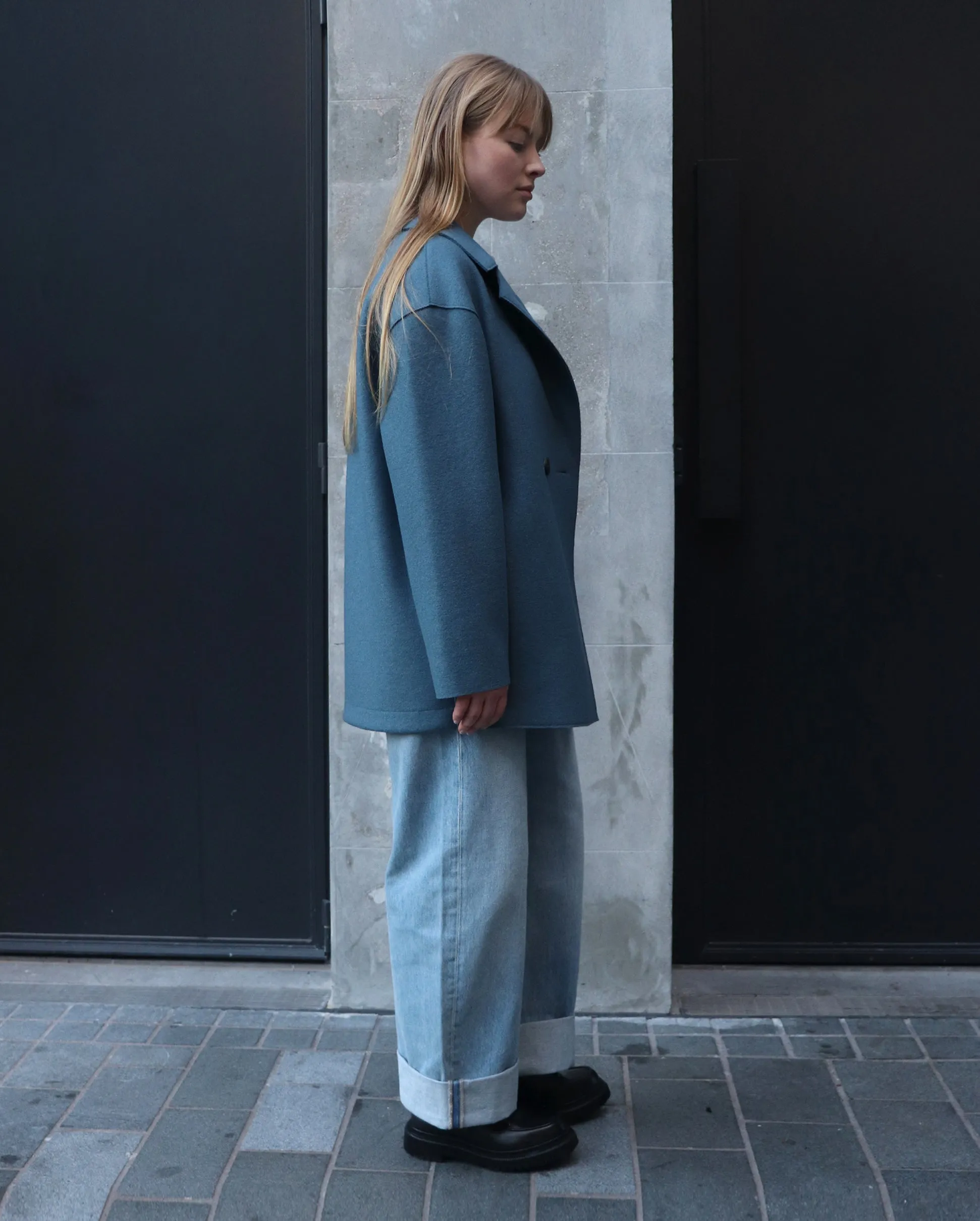 DROPPED SHOULDER  JACKET PRESSED WOOL / STEEL BLUE