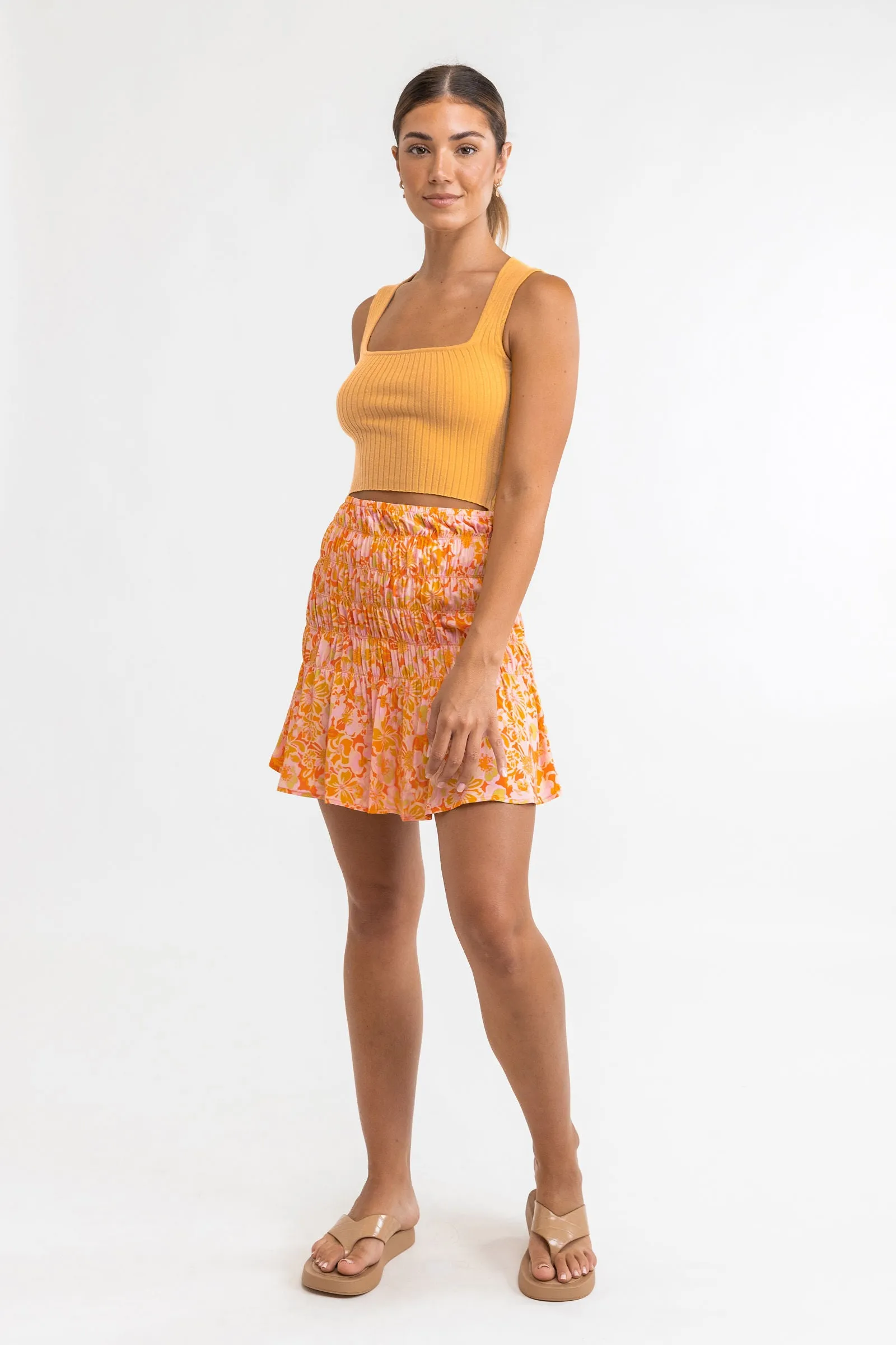 Evangeline Floral Mini Skirt / Mandarin