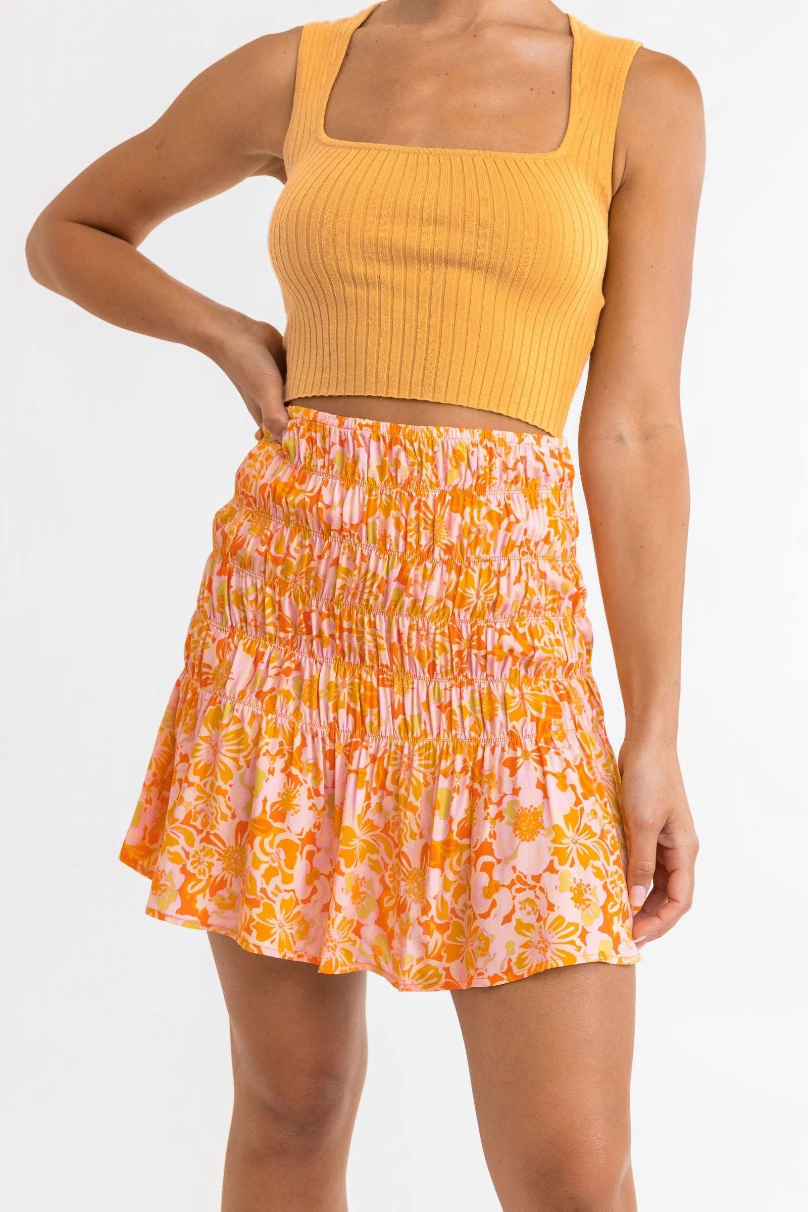 Evangeline Floral Mini Skirt / Mandarin