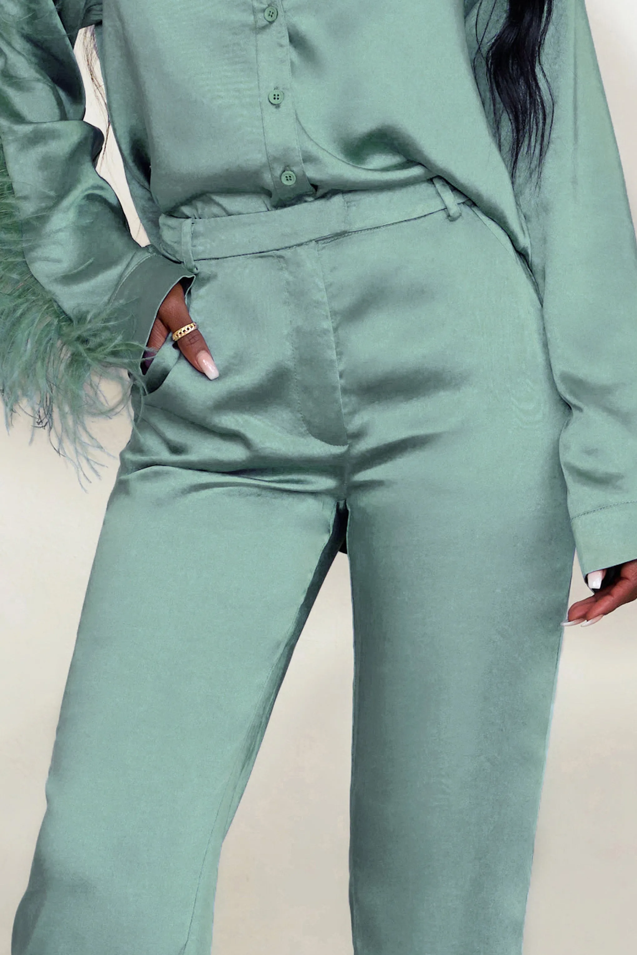 Evening Memories | Duck Egg Blue Satin Wide Leg Trousers