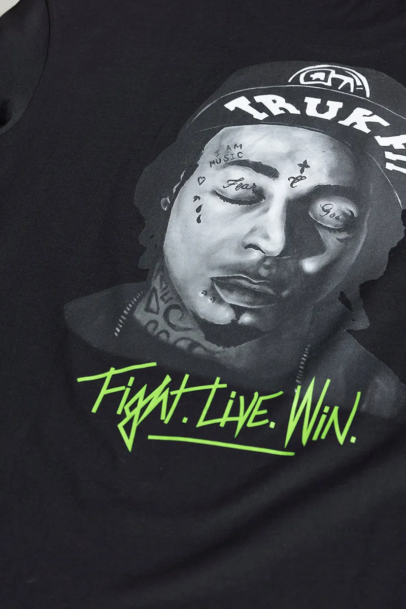 Fight Live Win Black Oversized T-Shirt