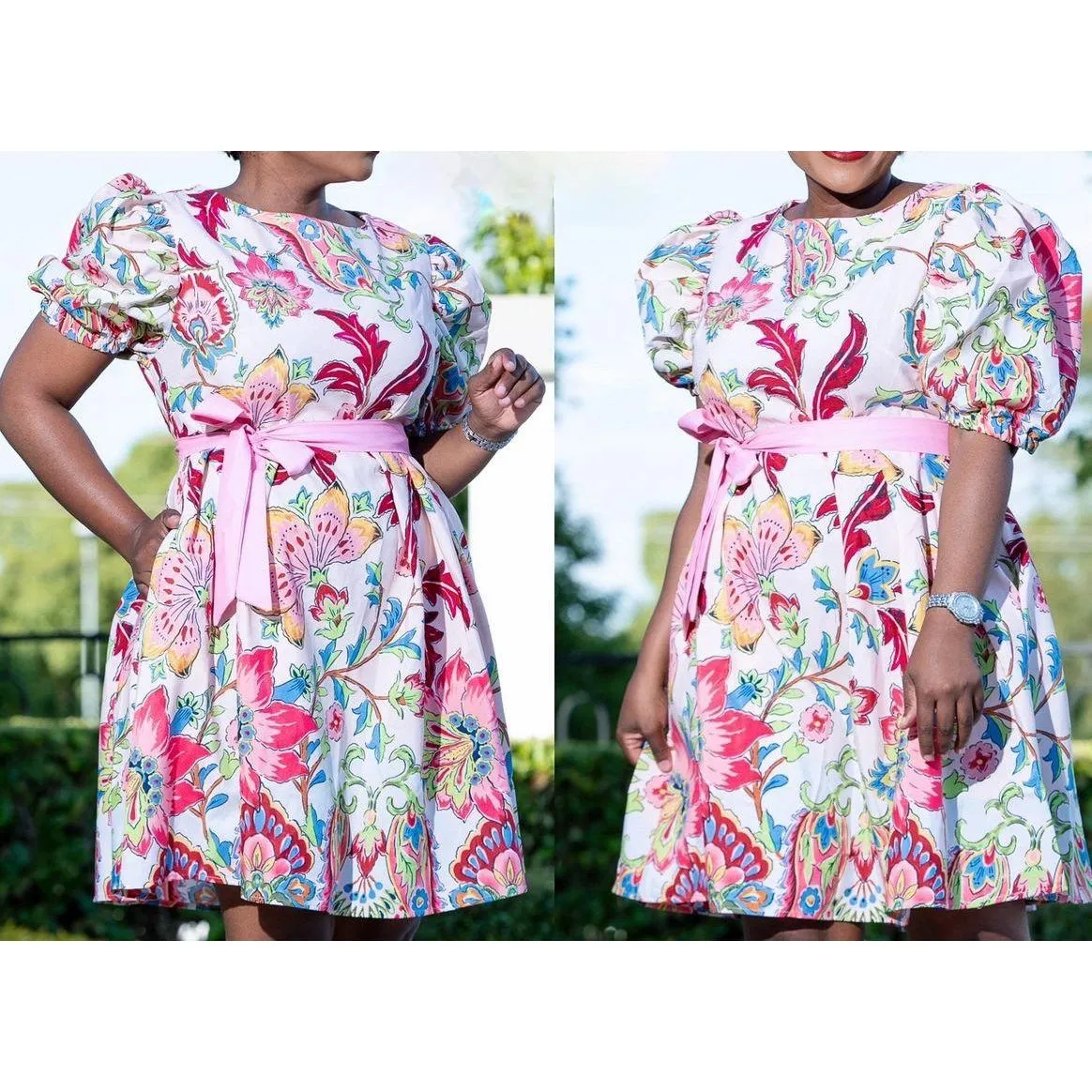 Floral 3 Quarter Sleeve Midi Dress