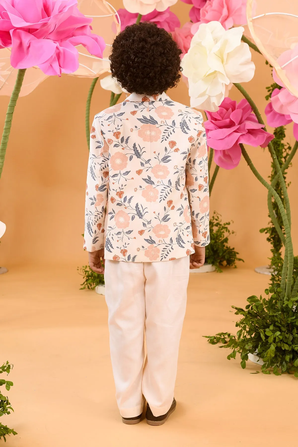 Flower Constellation- Printed Cotton Satin Blazer For Boys