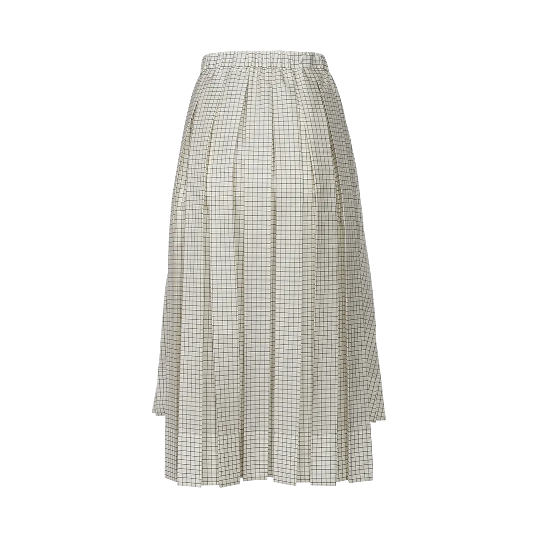 Grid-Print Pleated Midi Skirt