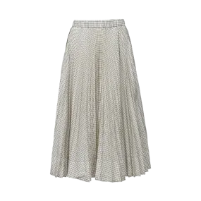 Grid-Print Pleated Midi Skirt