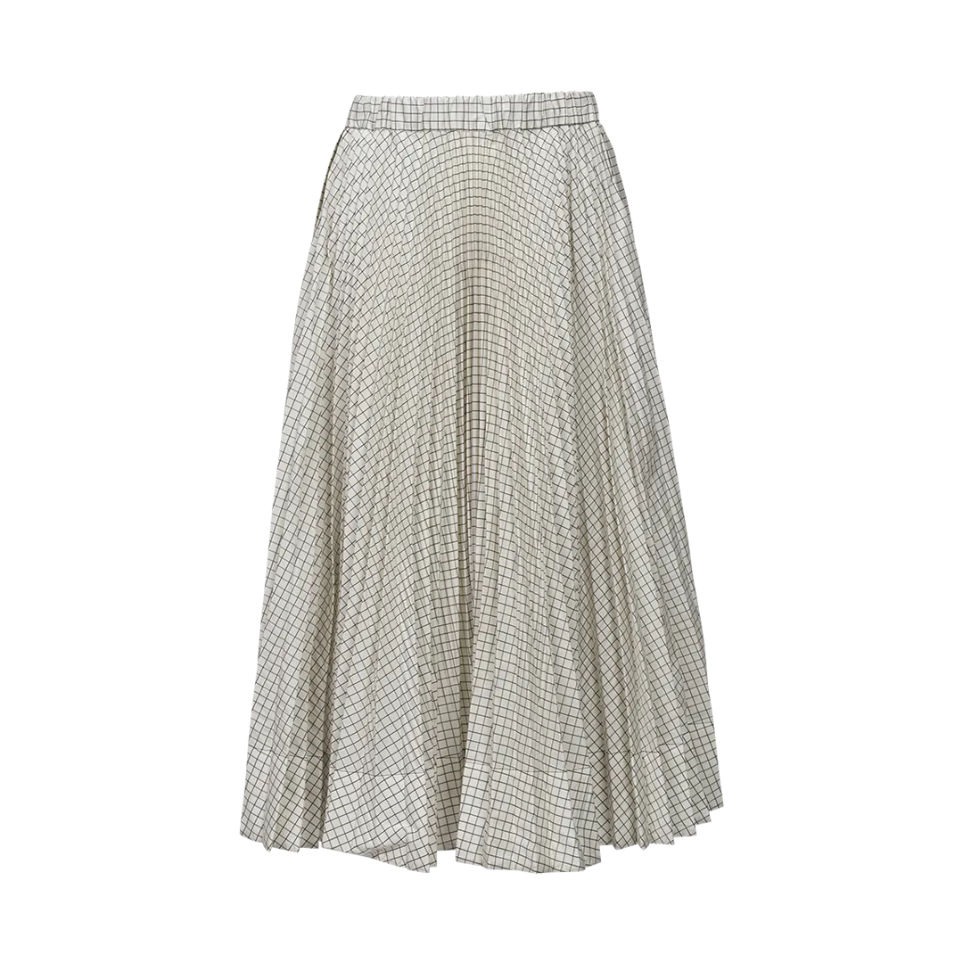 Grid-Print Pleated Midi Skirt