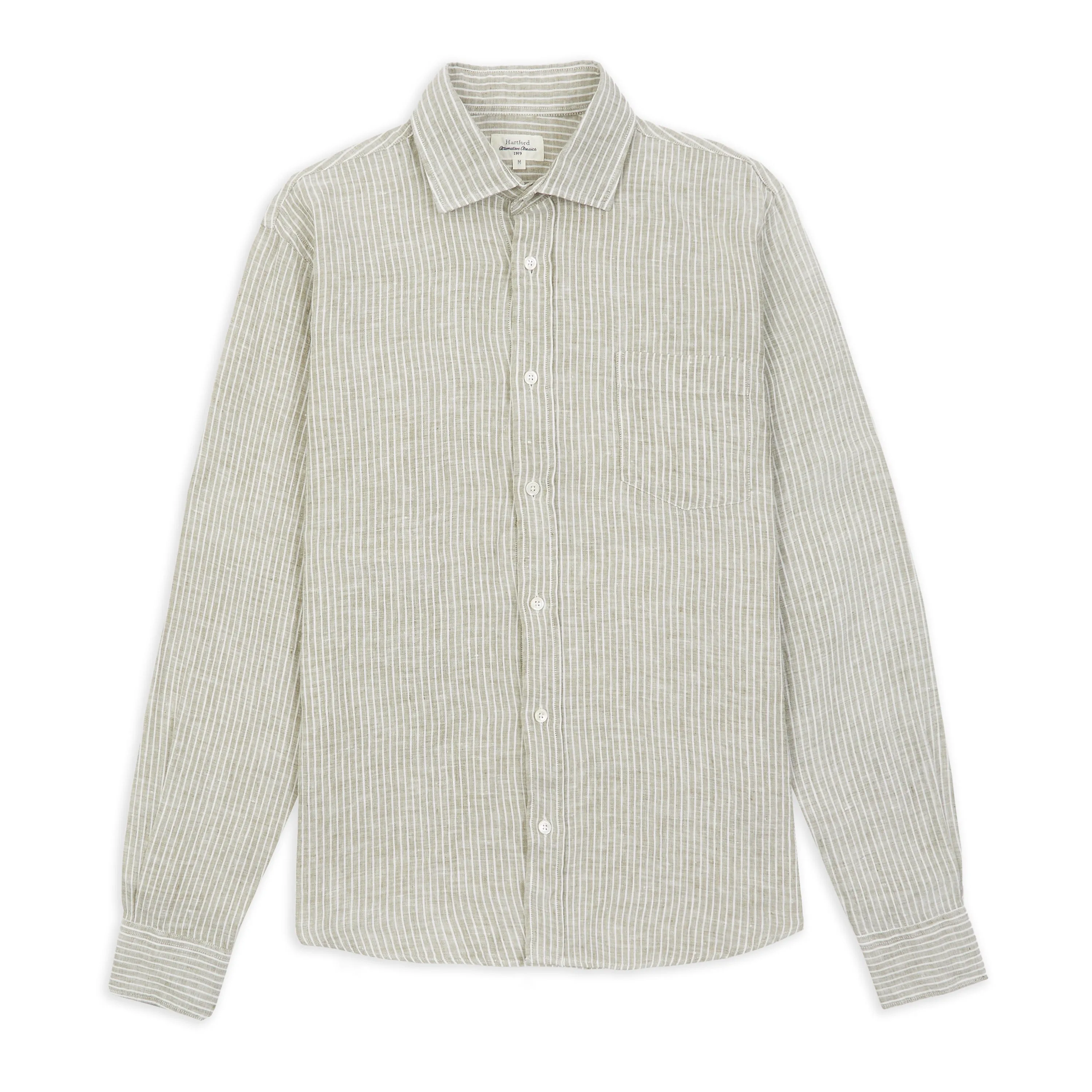 Hartford Paul Linen Stripe Shirt - Army