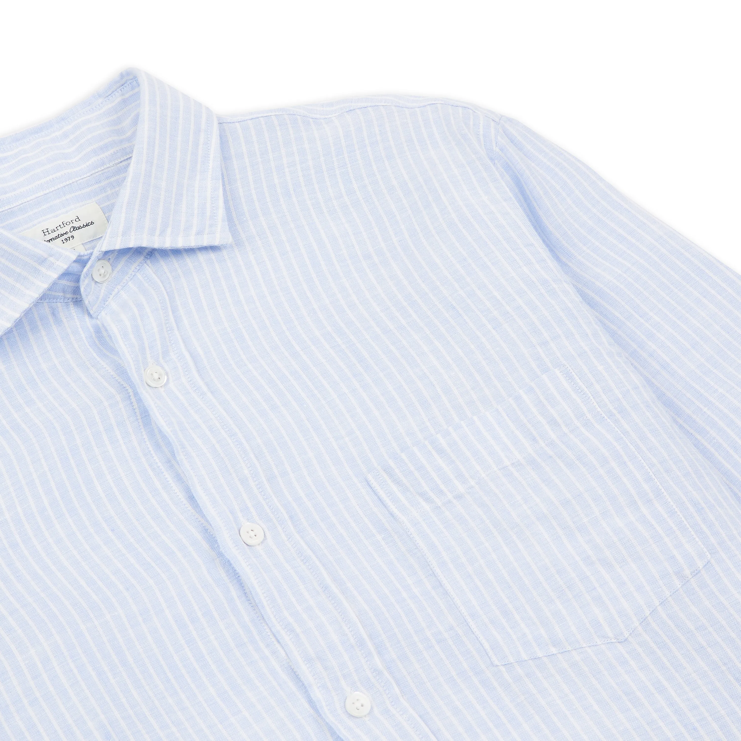 Hartford Paul Linen Stripe Shirt - Blue