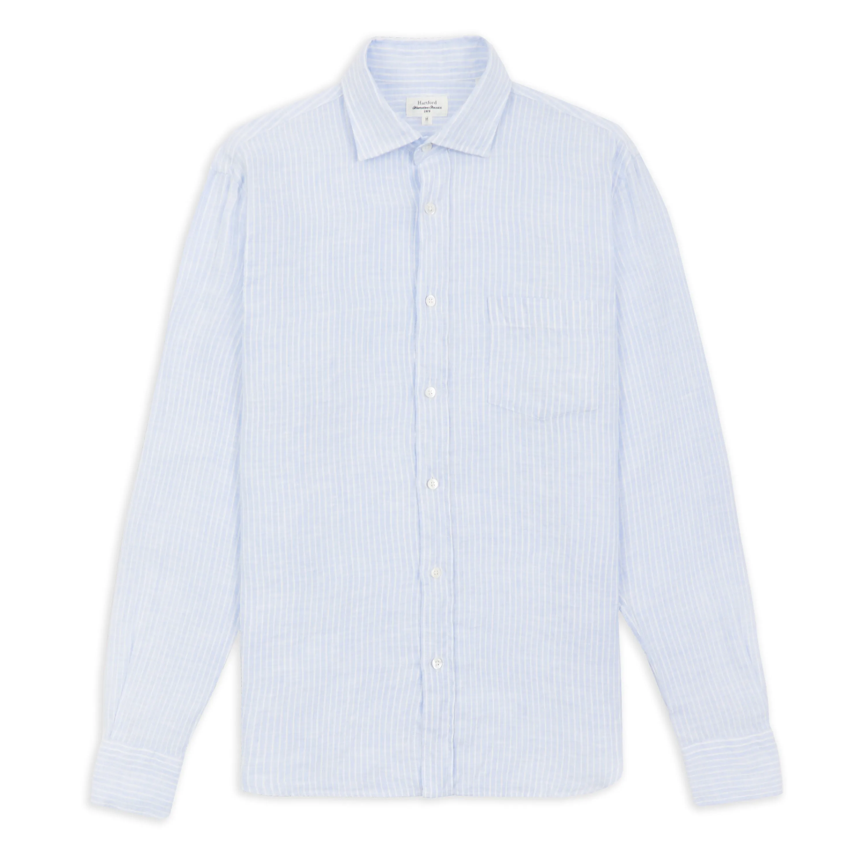 Hartford Paul Linen Stripe Shirt - Blue