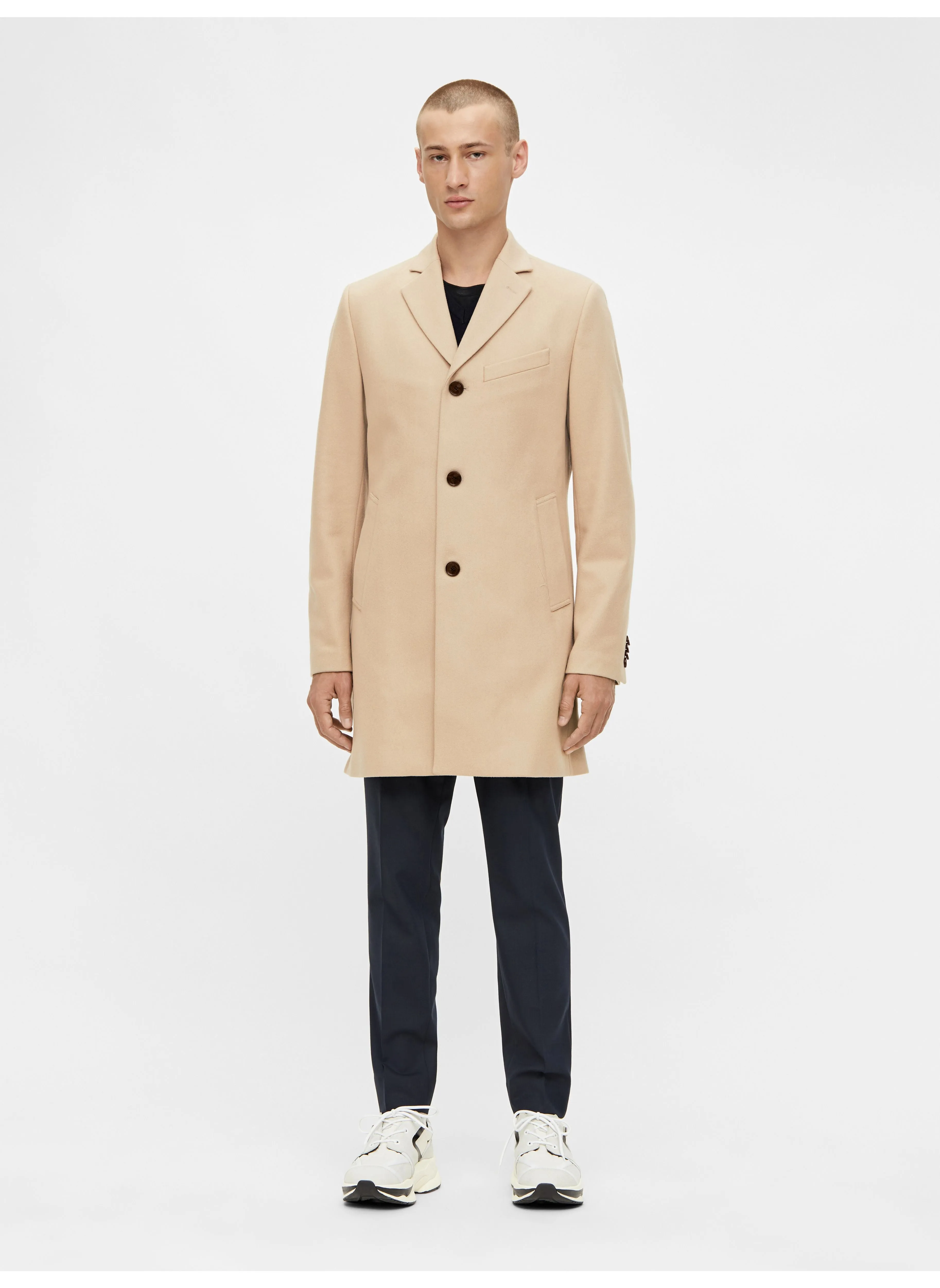 J.Lindeberg Mens Debonair Wolger Wool Coat - SAND