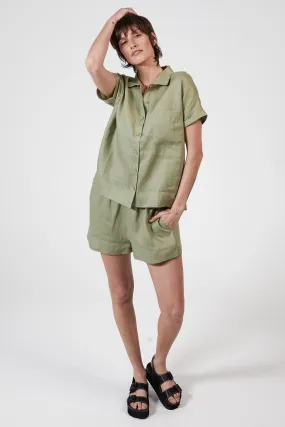 JUDE S/S LINEN SHIRT - SAGE