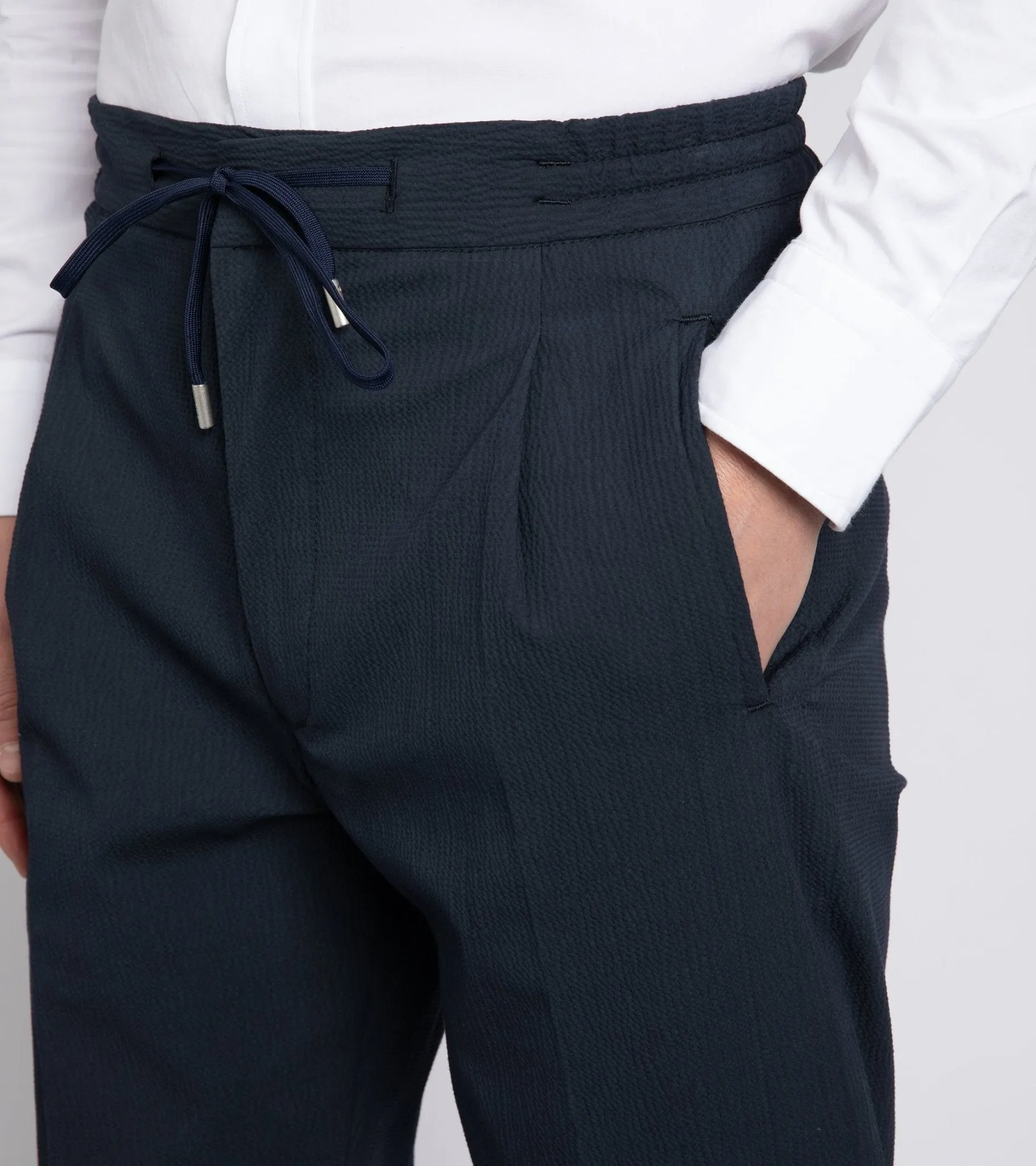 Lardini Cotton Seersucker Suit Trousers: Navy