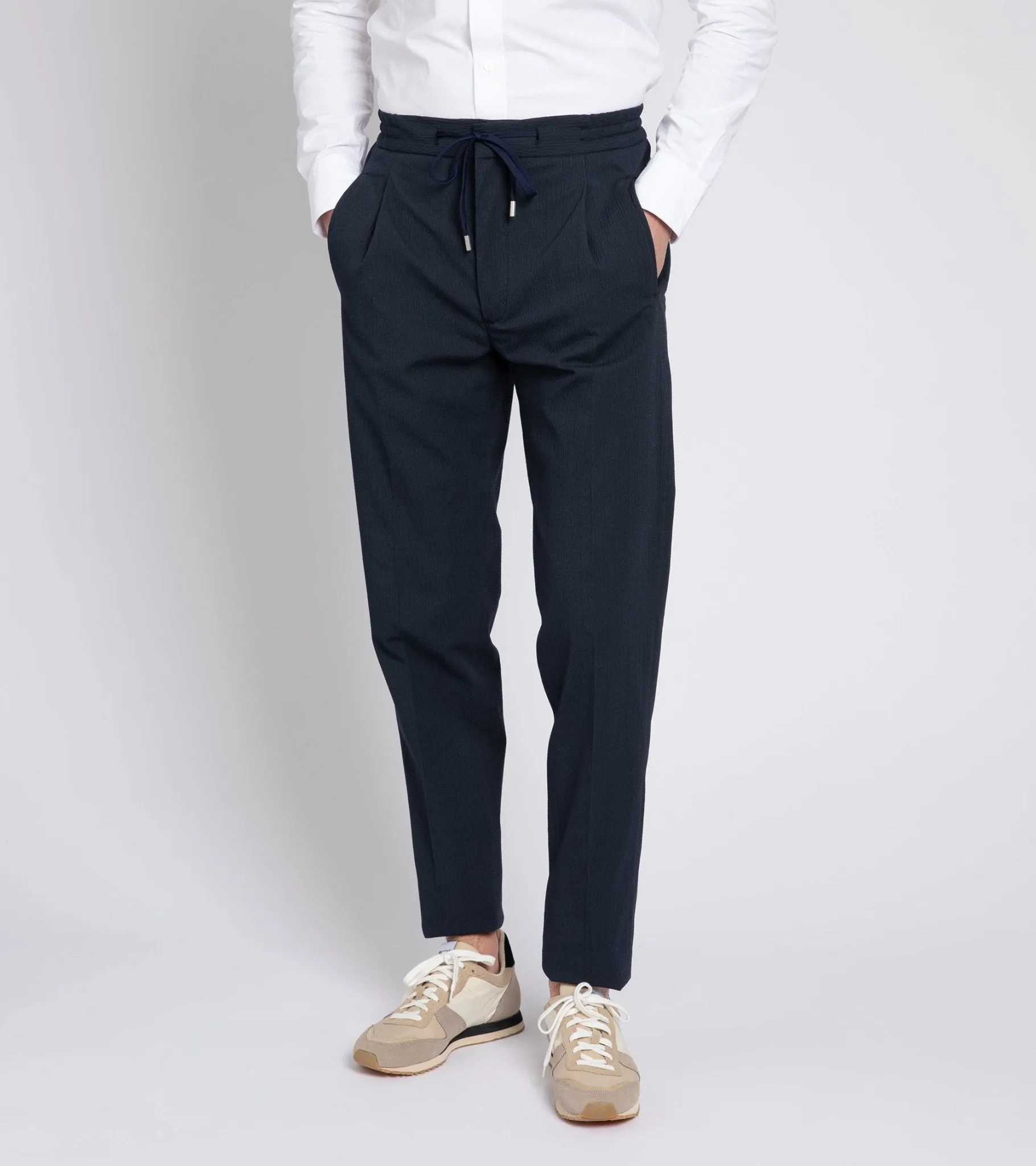 Lardini Cotton Seersucker Suit Trousers: Navy