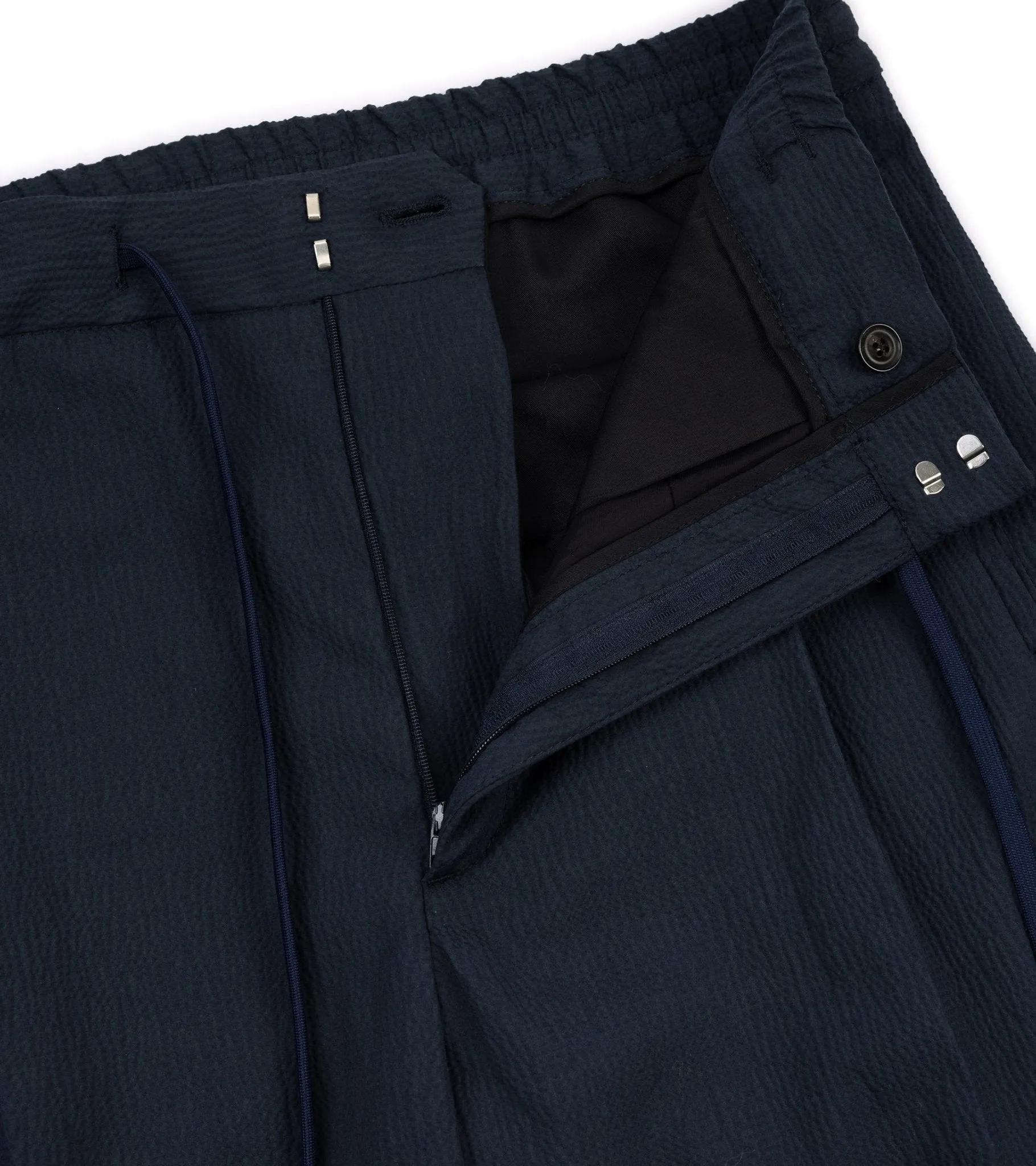 Lardini Cotton Seersucker Suit Trousers: Navy