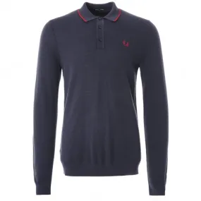 LONG SLEEVE TIPPED LSLV KNITTED SHIRT (DARK CARBON/RED)