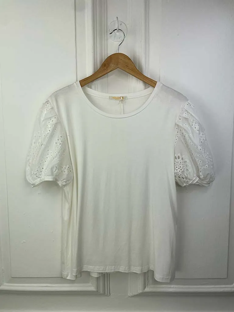 Malissa J Broderie Anglaise Balloon Sleeve Tee - White