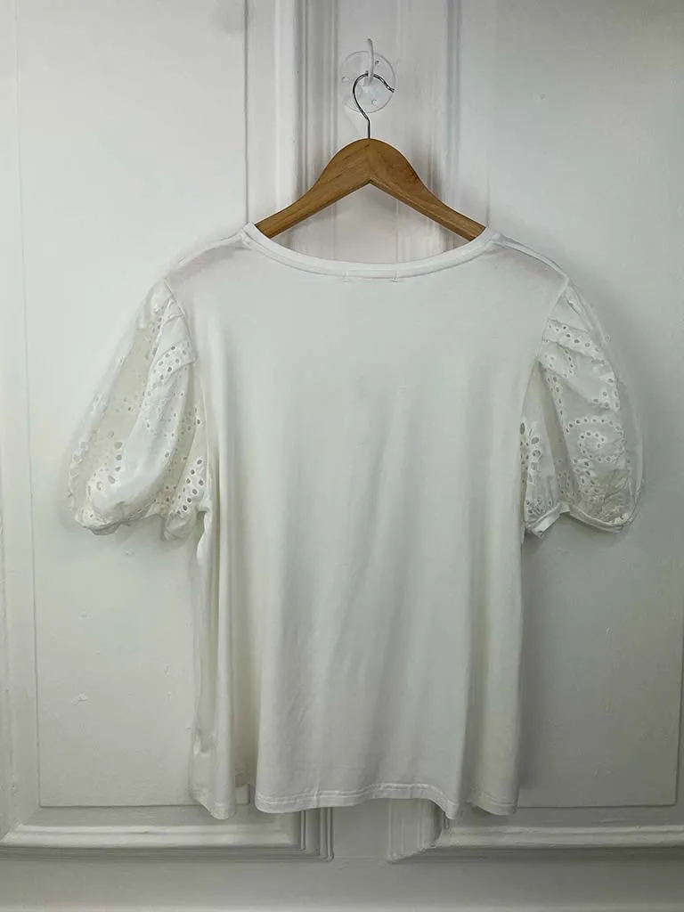 Malissa J Broderie Anglaise Balloon Sleeve Tee - White